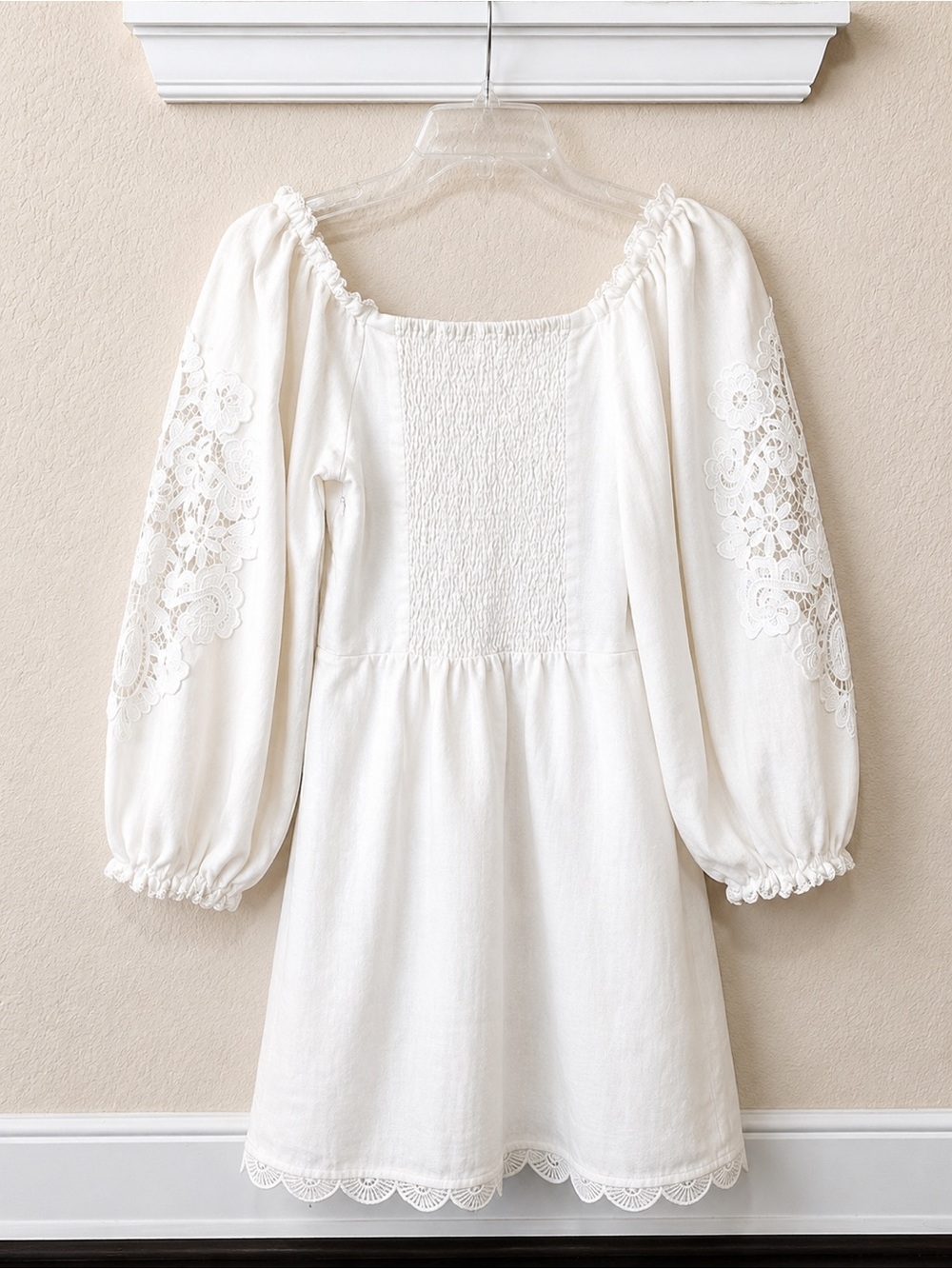 FARM Rio White Mini Dress with Lace Balloon Sleeves - Picture 7 of 10